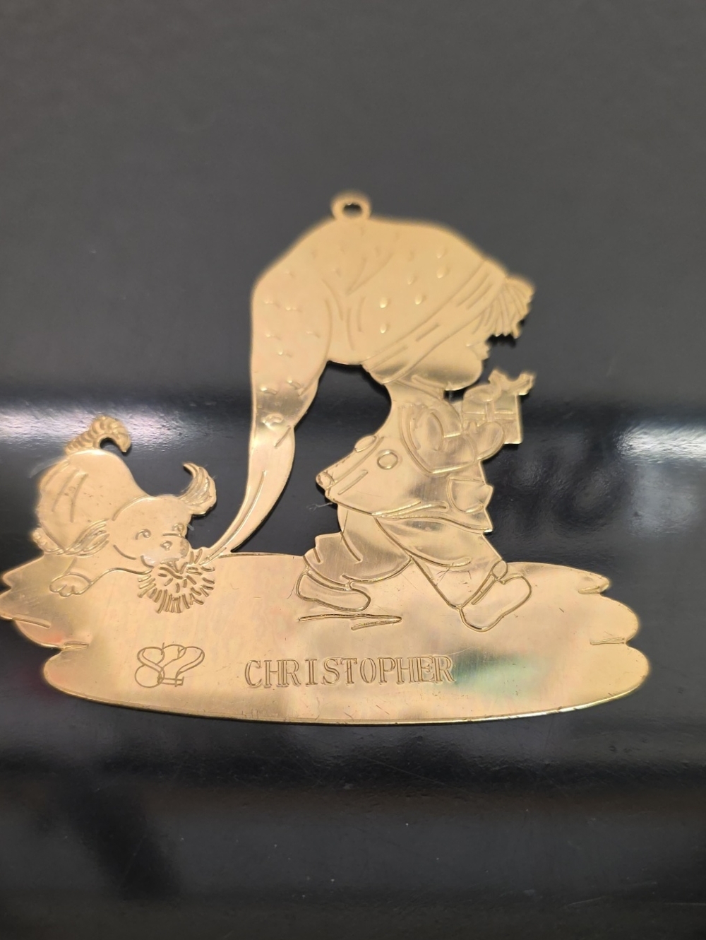 Vintage 1982 Moppets Fran Mar Christopher Gold-Tone Christmas Ornament
